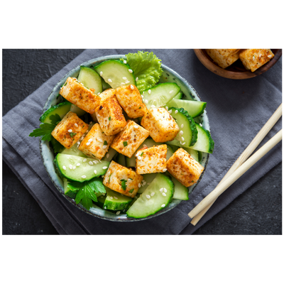 Organic Tofu Cucumber Salad with Spicy Sriracha Dressing